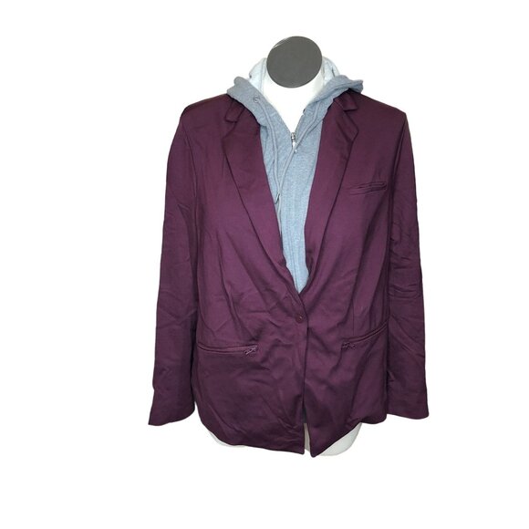 Torid Jacket Layered Hoody Burgundy Gray Stretch Womens 2 Zippered Pockets Darts - Picture 9 of 16